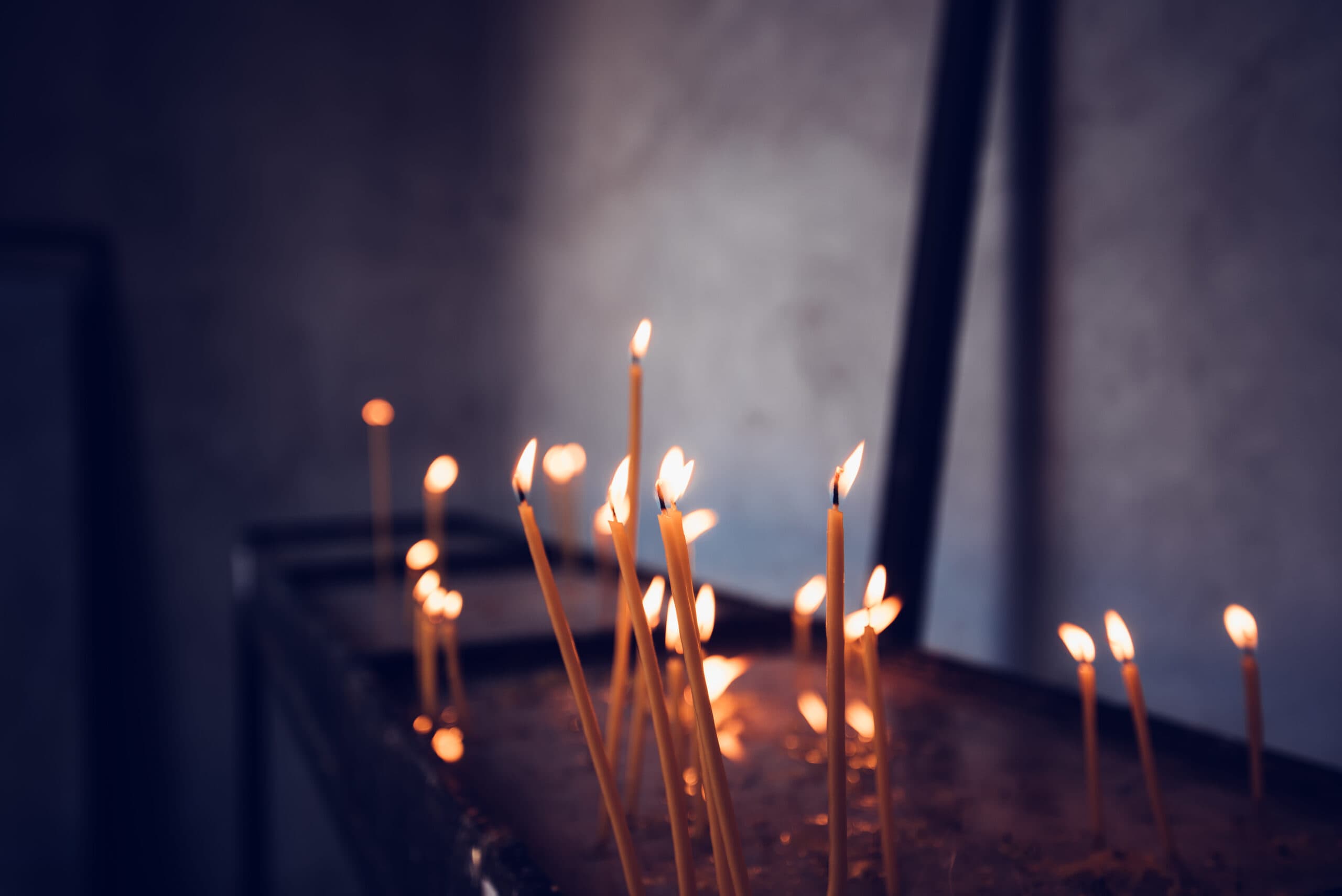 Church candles burning, selective focus
